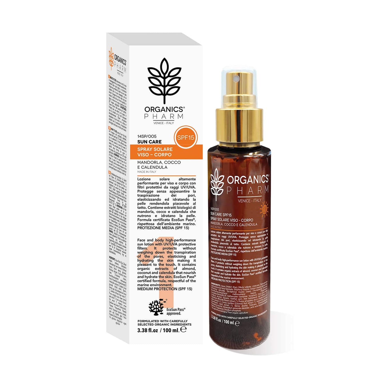 Spray Solare Viso – Corpo SPF15 100ml - Organics Pharm